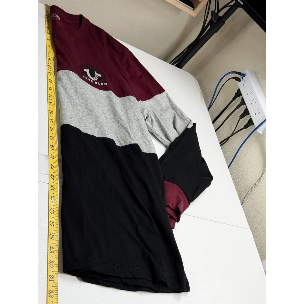 True Religion Shirt Mens 2XL‎ Color Block Long Sleeve Tee Red Heather Horseshoe